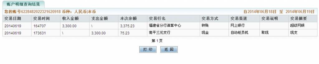 6月19日山西天骏锅炉设备公司汇款3300元至农行卡
