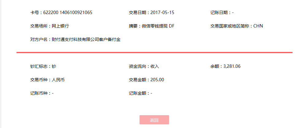 5月15日漳州客户转账205元至微信账户